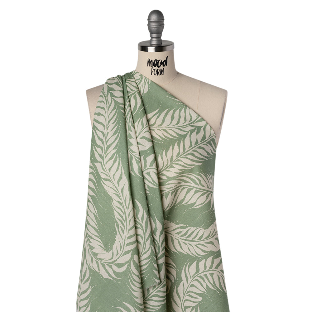 Linen and Rayon Woven - Celadon Green and Cream Flowing Vines - Mood Exclusive Twining Tendrils Print - Joann Fabrics
