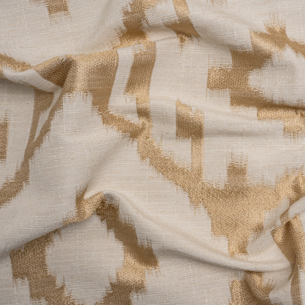 Ivory and Gold Geometric Ikat Viscose, Polyester and Linen Drapery Jacquard - Joann Fabrics