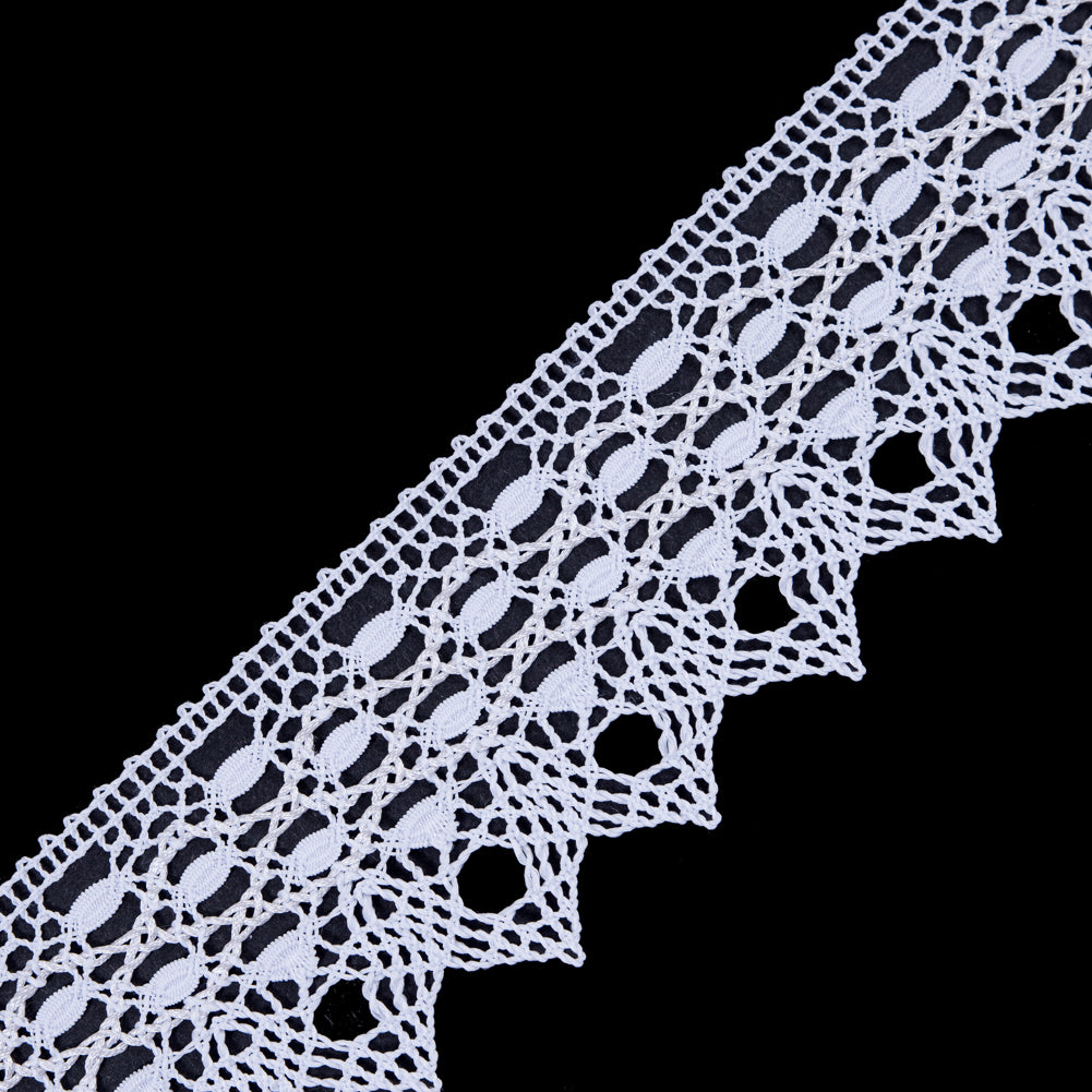 European White Scalloped Crochet Lace Trim with Satin Ribbon Detail - 2