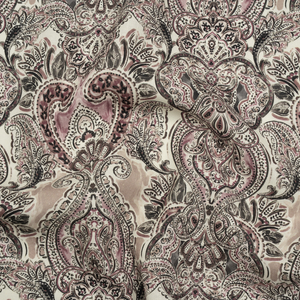 Linen and Rayon Woven - Dark Gray, Beige and Dusty Pink Ornate Paisley and Floral - Mood Exclusive Boheme Blooms Print - Joann Fabrics