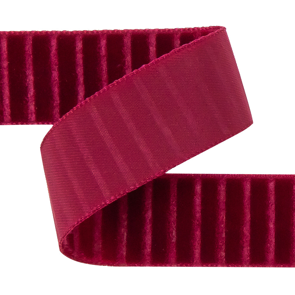 Italian Red Vertical Stripes Velvet Burnout Trim - 0.875
