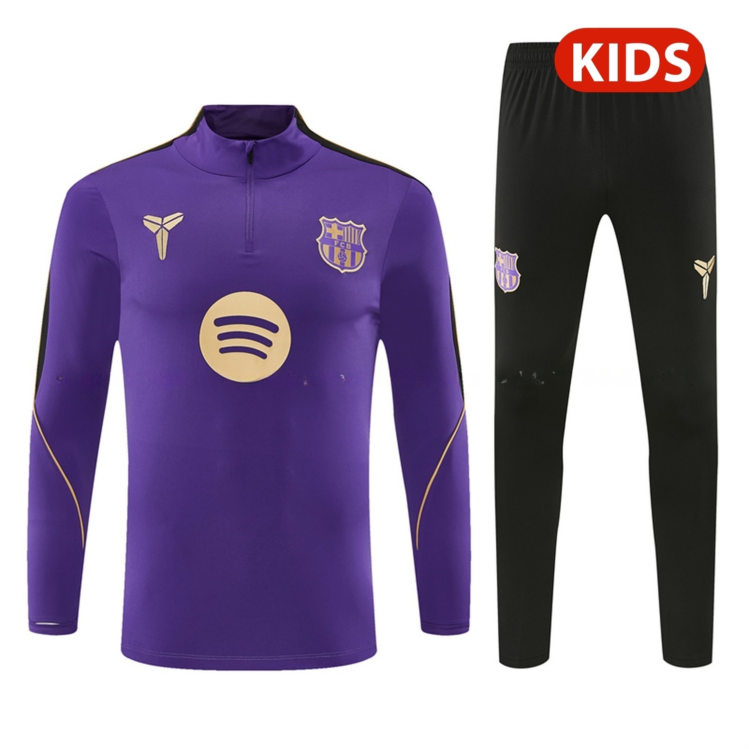 Barcelona 26-27 Kids Long Sleeve Training Set - Purple Top & Black Pants - UnitedFutballJersey
