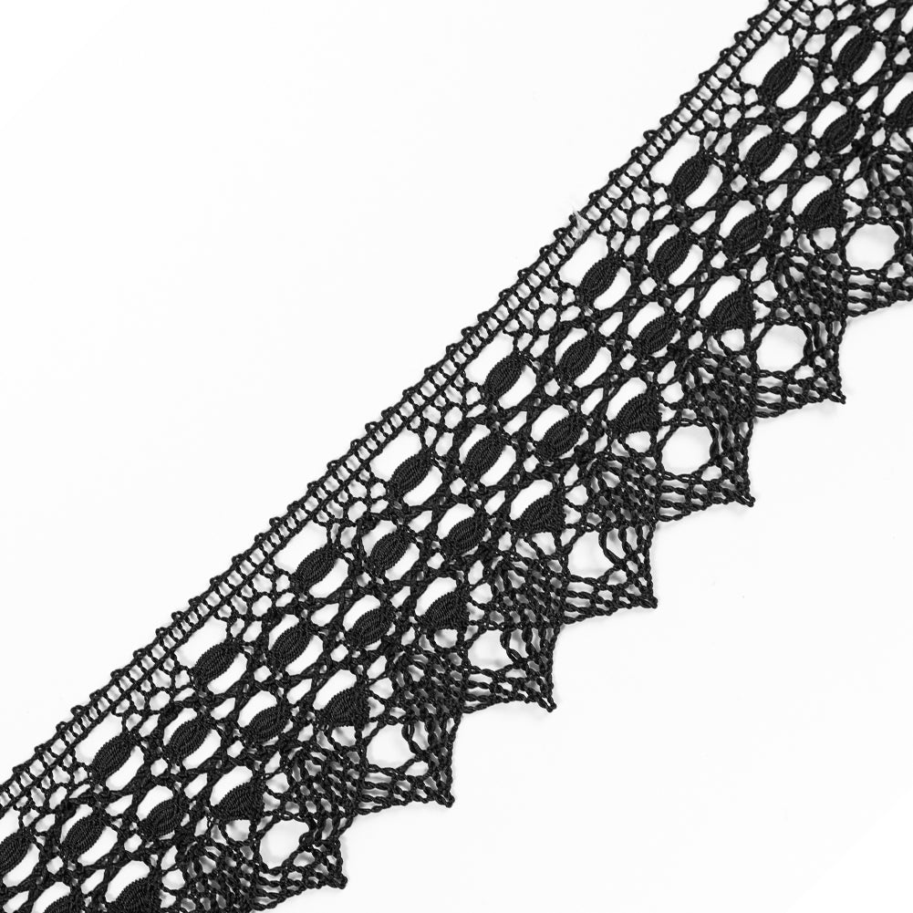 European Black Scalloped Crochet Lace Trim with Satin Ribbon Detail - 2