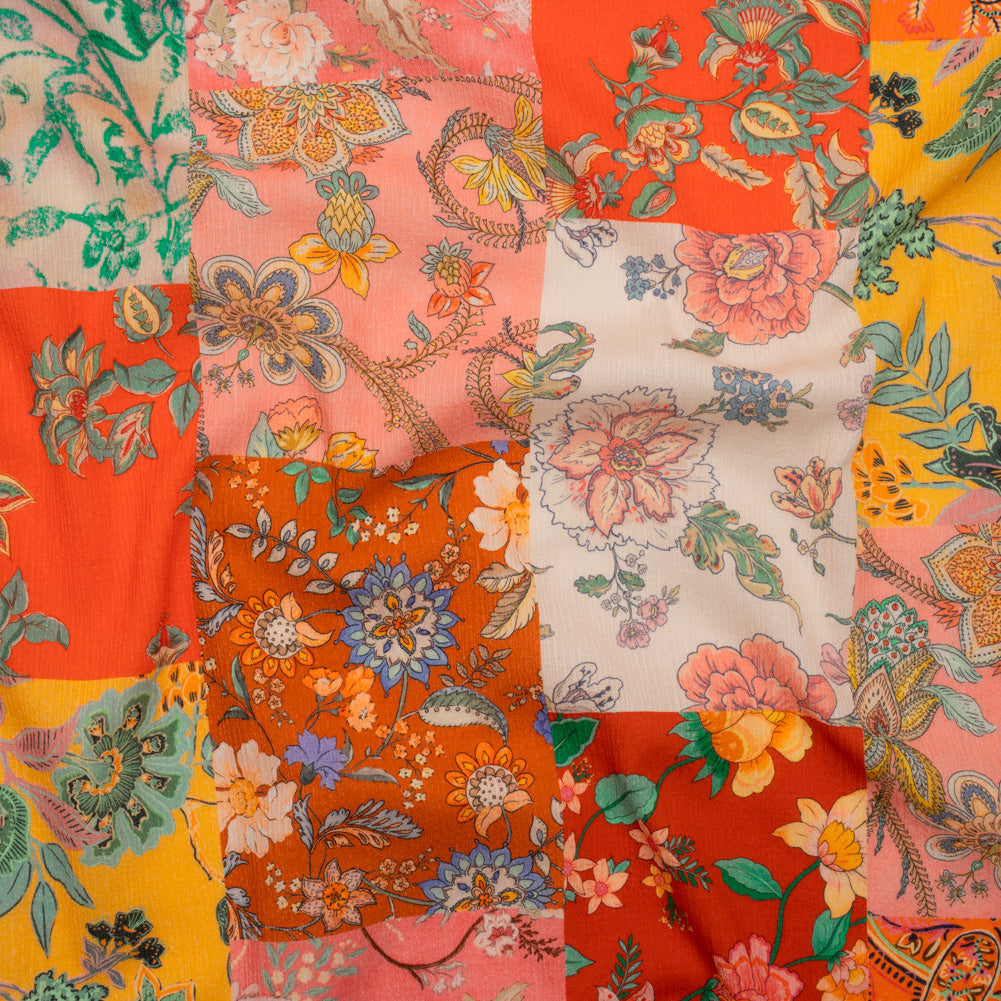 Slubbed Gauzy Cotton Woven - Orange, Pink and Yellow Paisley and Floral Patchwork - Mood Exclusive Petal Patchwork Print - Joann Fabrics