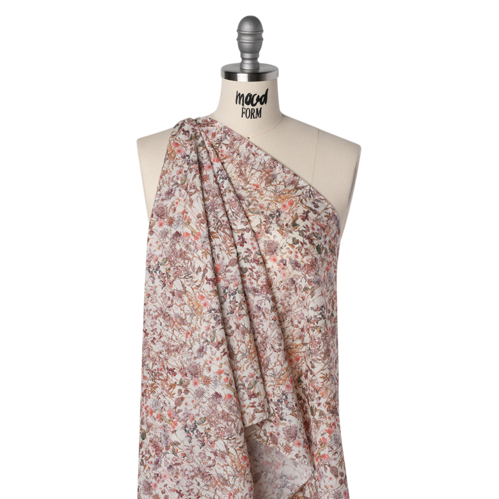 Liberty Fabrics Tana Lawn® - Wild Flowers Light Pink - Rose Pink and Earthy Green Botanical Illustrations - Joann Fabrics