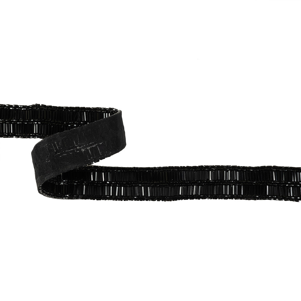 Vintage Black 2 Row Bugle and Seed Bead Striped Trim - 1