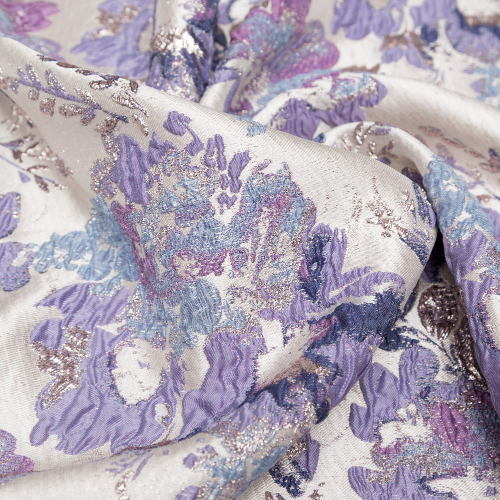 Metallic Champagne, Rainy Day and Deep Wisteria Floral Luxury Brocade - Joann Fabrics
