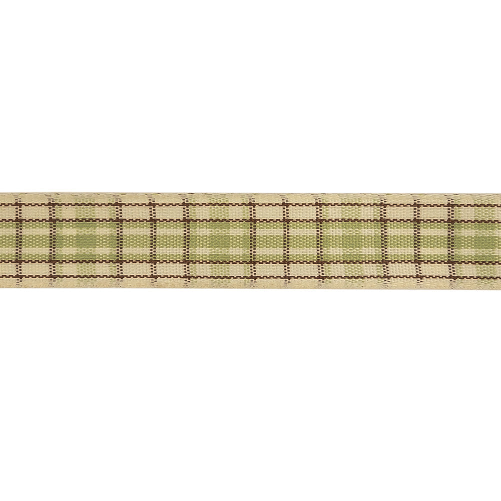 Sage, Brown and Vanilla Ice Plaid Woven Ribbon - 0.625