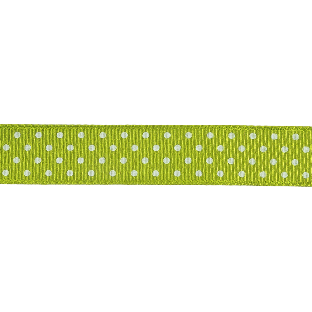 Lime Green and White Polka Dots Grosgrain Ribbon - 0.625