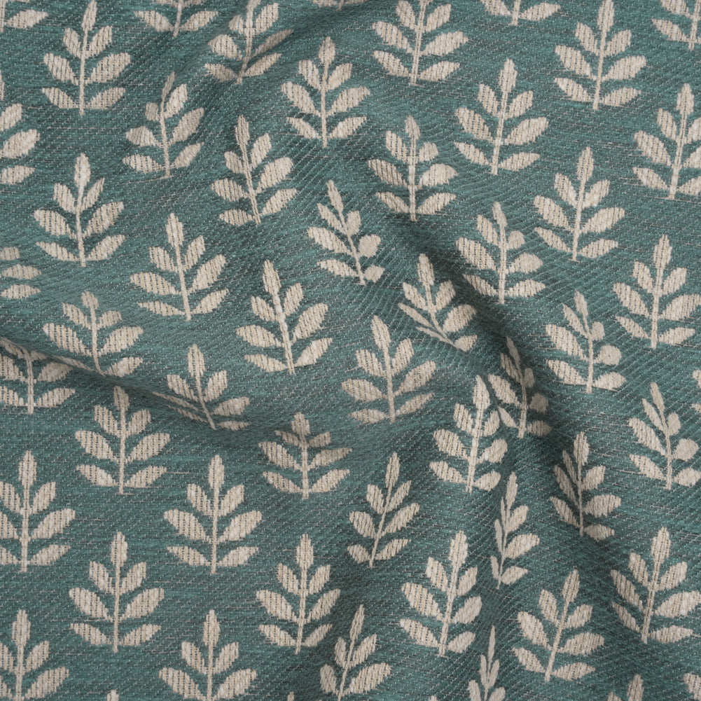 Polyester and Cotton Twill Jacquard - Teal Lines of Leaves - British Imported - Joann Fabrics