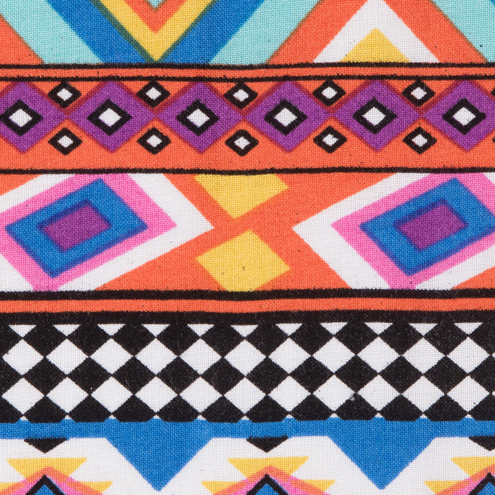 Orange/Blue Geometric Stripes Printed Rayon Woven - Joann Fabrics