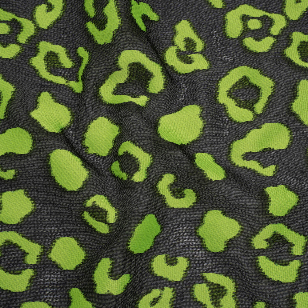 Lightweight Textured Burnout Brocade - Lime Green and Black Animal Spots - Joann Fabrics
