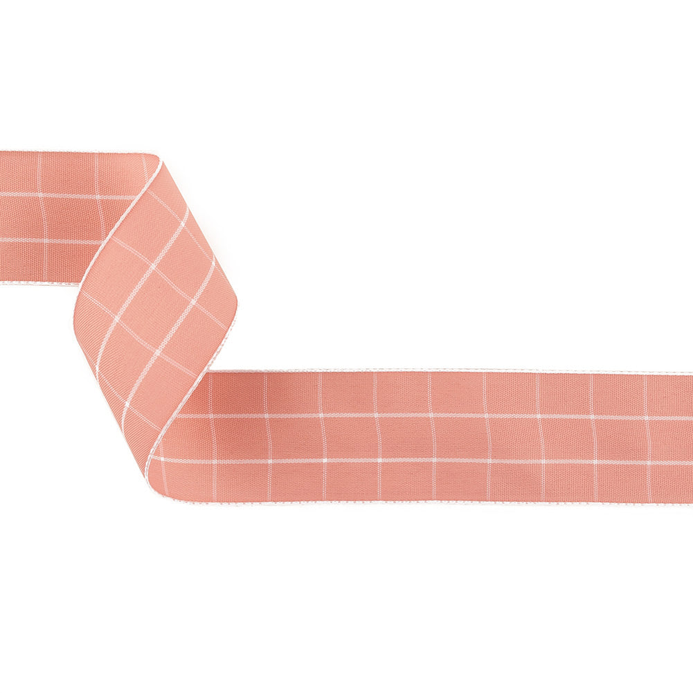 Pink Icing and White Windowpane Check Woven Ribbon - 1.5