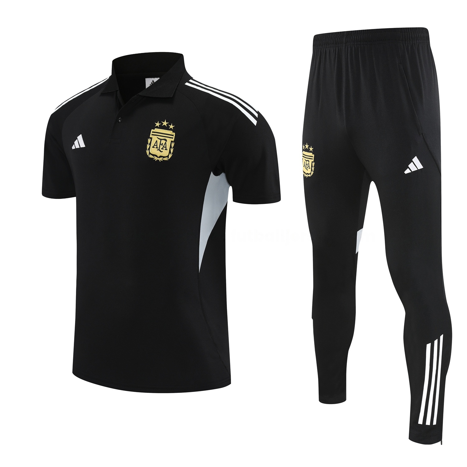 Argentina 2026 POLO Short-Sleeve Training Set - Black Top & Black Shorts - UnitedFutballJersey