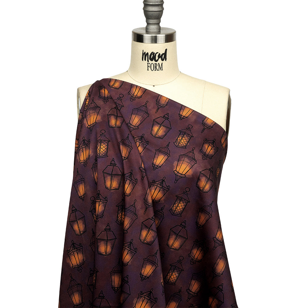 Stretch Cotton Sateen - Purple Lanterns - By Lantern Light Print - Mood Exclusive Jack-O-Lantern Collection - Joann Fabrics