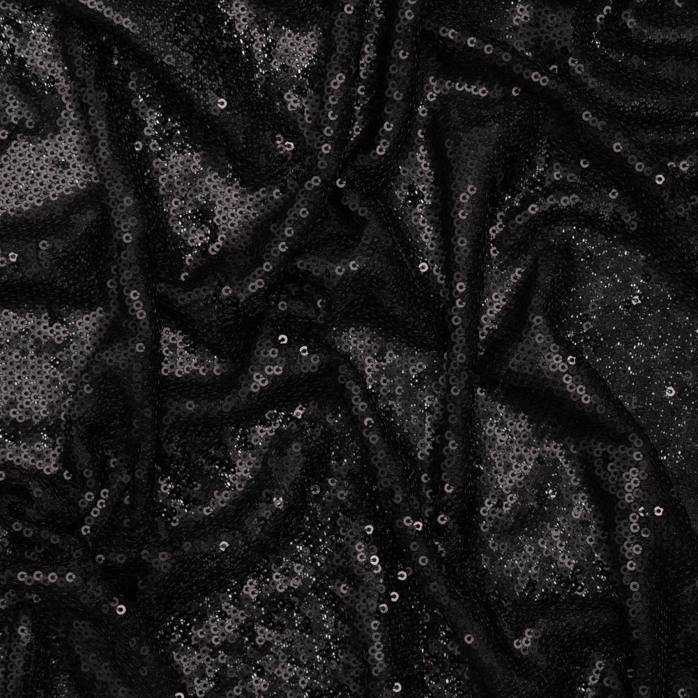 Baby Sequins Mesh - Gunmetal on Black - Designer Deadstock - Joann Fabrics
