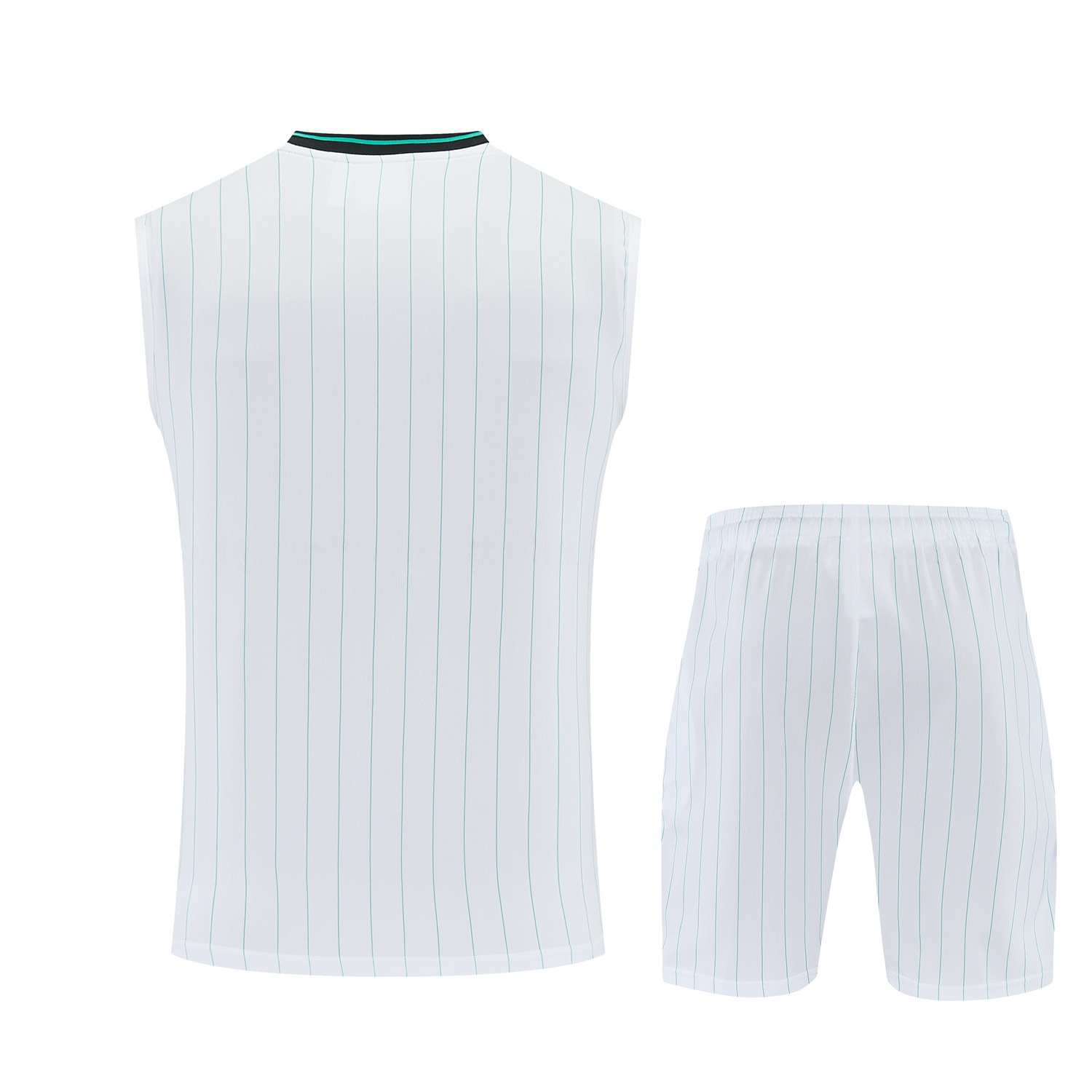 Liver.pool 25-26 Retro Style Vest Training Set - White With Green Stripes Top & Pants - UnitedFutballJersey