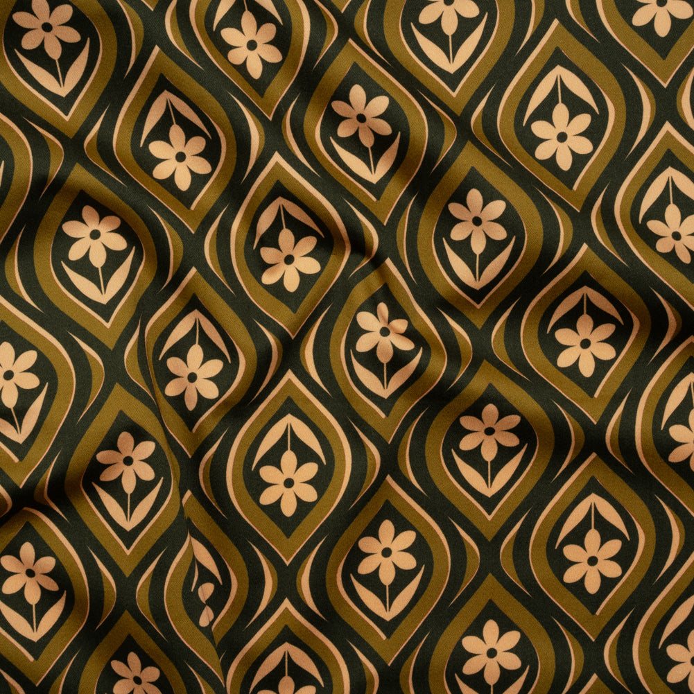 Stretch Cotton Sateen - Olive, Hunter Green, and Beige Floral Ogees - Woodland Blooms Print - Mood Exclusive Acadia Collection - Joann Fabrics