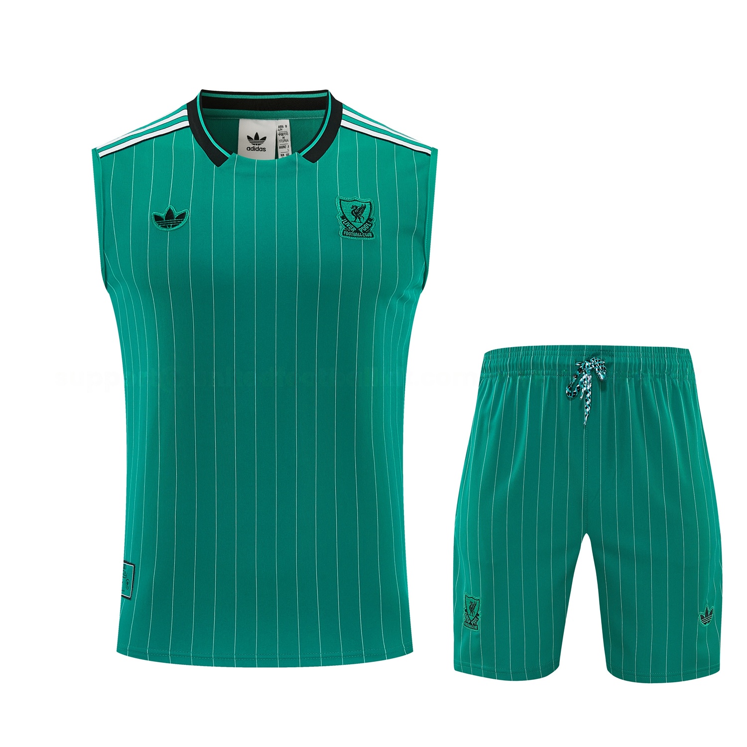 Liver.pool 25-26 Retro Style Vest Training Set - Green With White Stripes Top & Pants - UnitedFutballJersey
