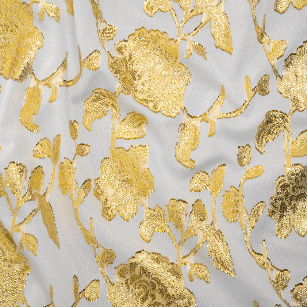 Metallic Burnout Brocade - White and Gold Floral - Designer Deadstock - Joann Fabrics