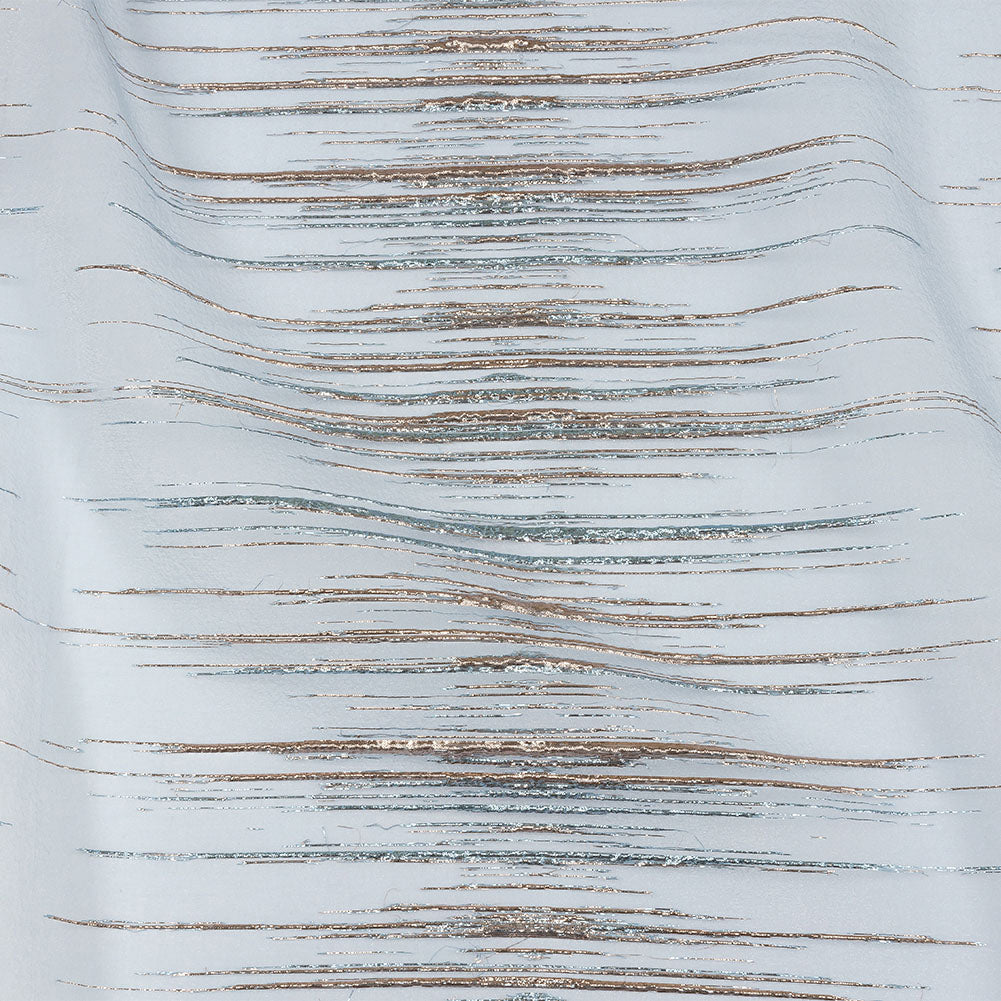 Metallic Rose Gold and Sky Blue Striated Lines Luxury Burnout Brocade - Joann Fabrics