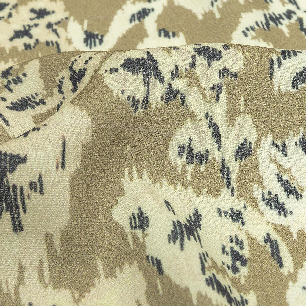 Viscose Crepe Print - Beige, Black and Ecru Ikat Florals - Mood Exclusive Exquisite Etchings - Joann Fabrics