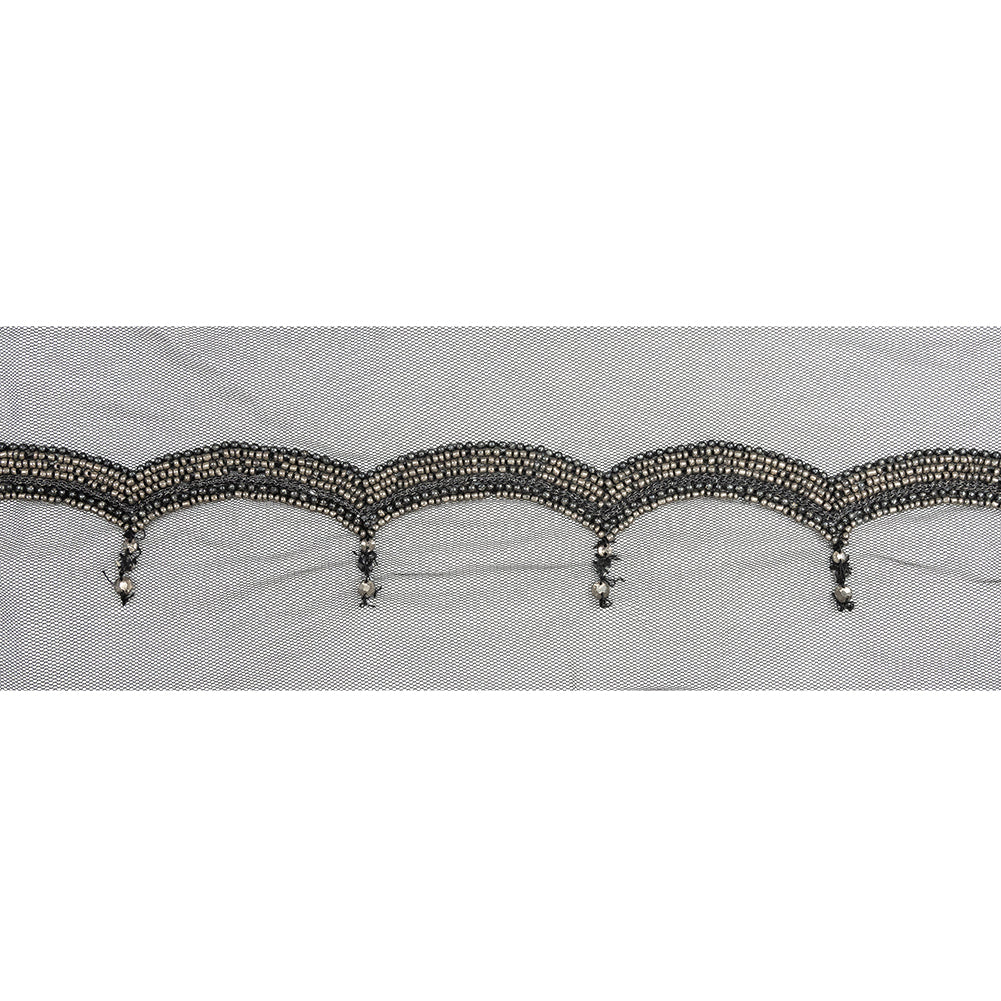 Italian Gray Beaded Scalloped Trim - 3.5