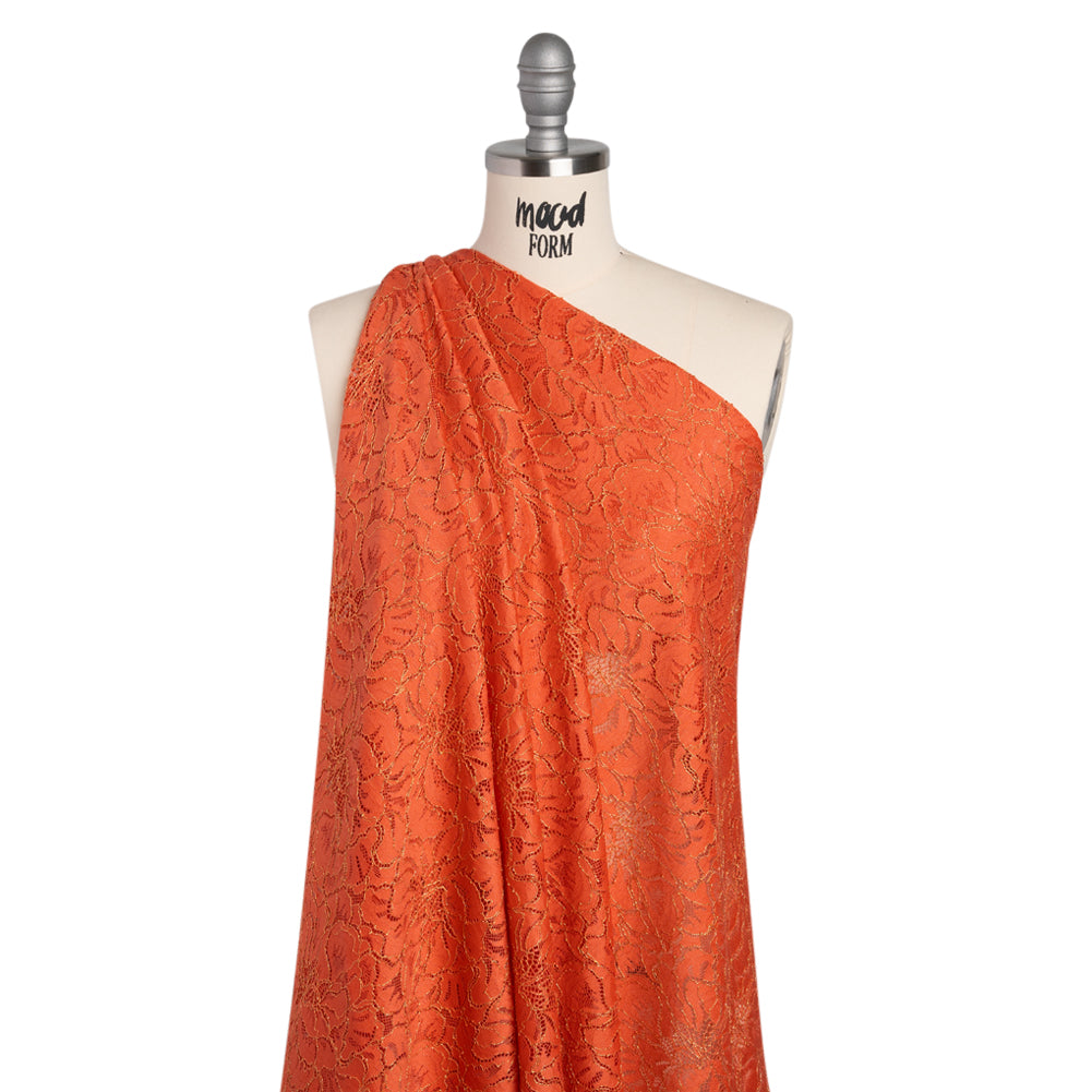 Stretch Metallic Corded Lace with Finished Edges - Burnt Sienna and Gold Bold Blooming Florals - Dania Collection - Joann Fabrics