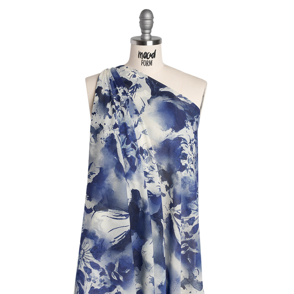 Cotton Voile - Dark Blue and White Watercolor Flowers - Mood Exclusive Inkblot Inspirations Print - Joann Fabrics