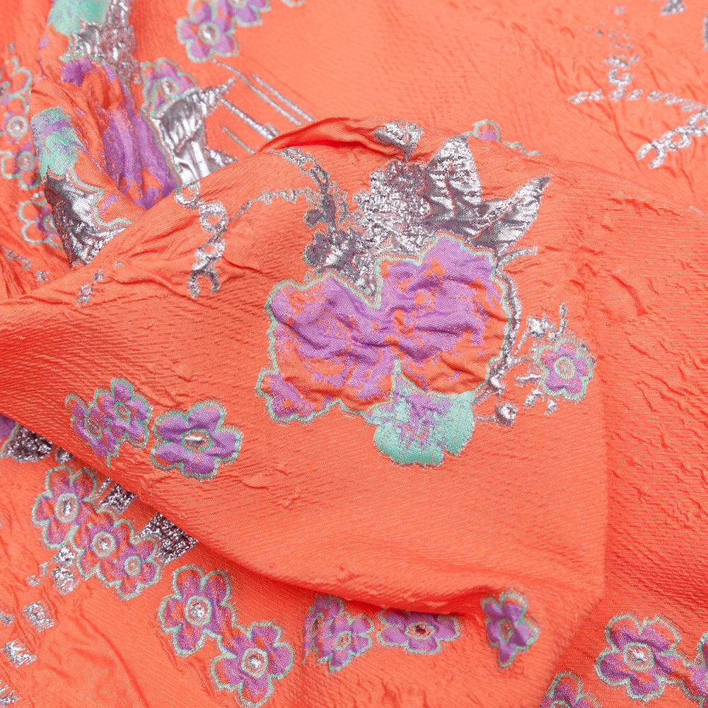Spearmint, Coral and Metallic Gold Floral Luxury Brocade - Joann Fabrics