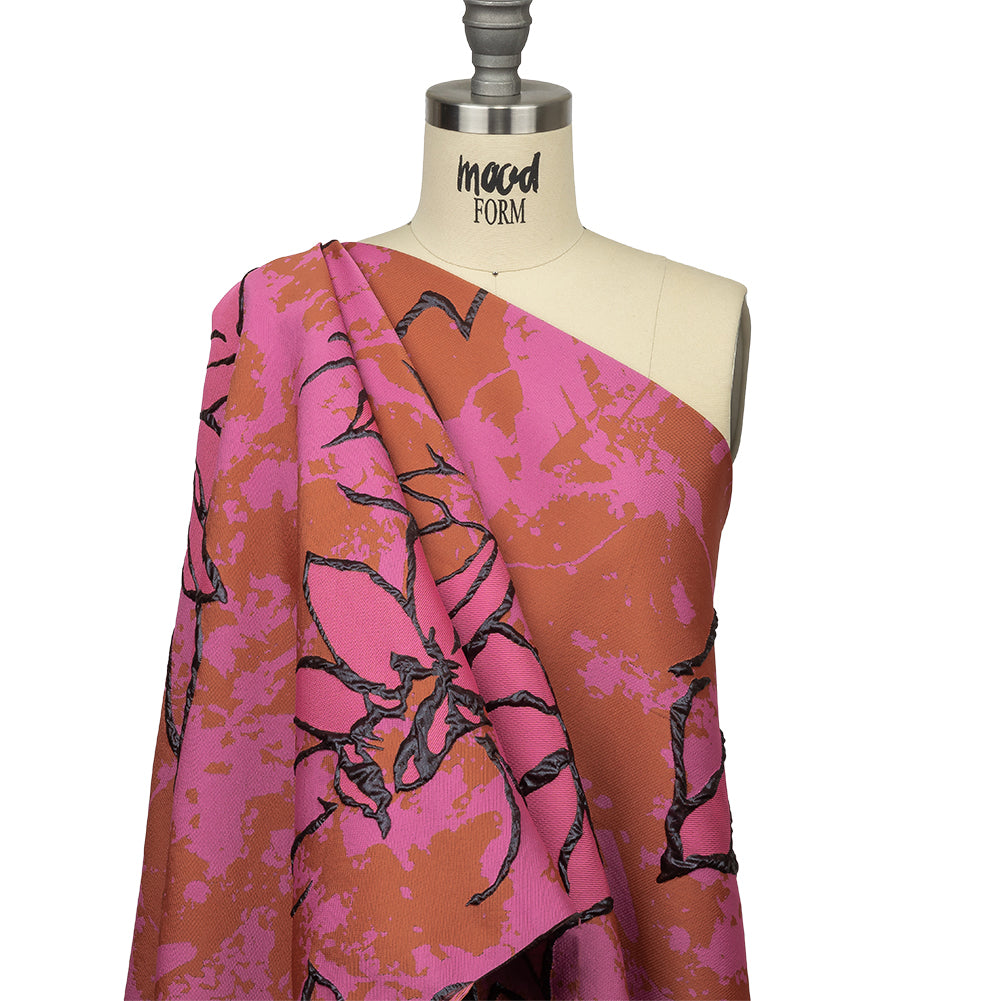 Metallic Black, Pink and Orange Mottled Floral Outlines Luxury Brocade - Joann Fabrics