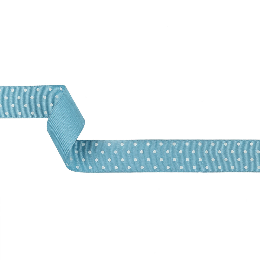Dusk Blue and White Polka Dots Grosgrain Ribbon - 1