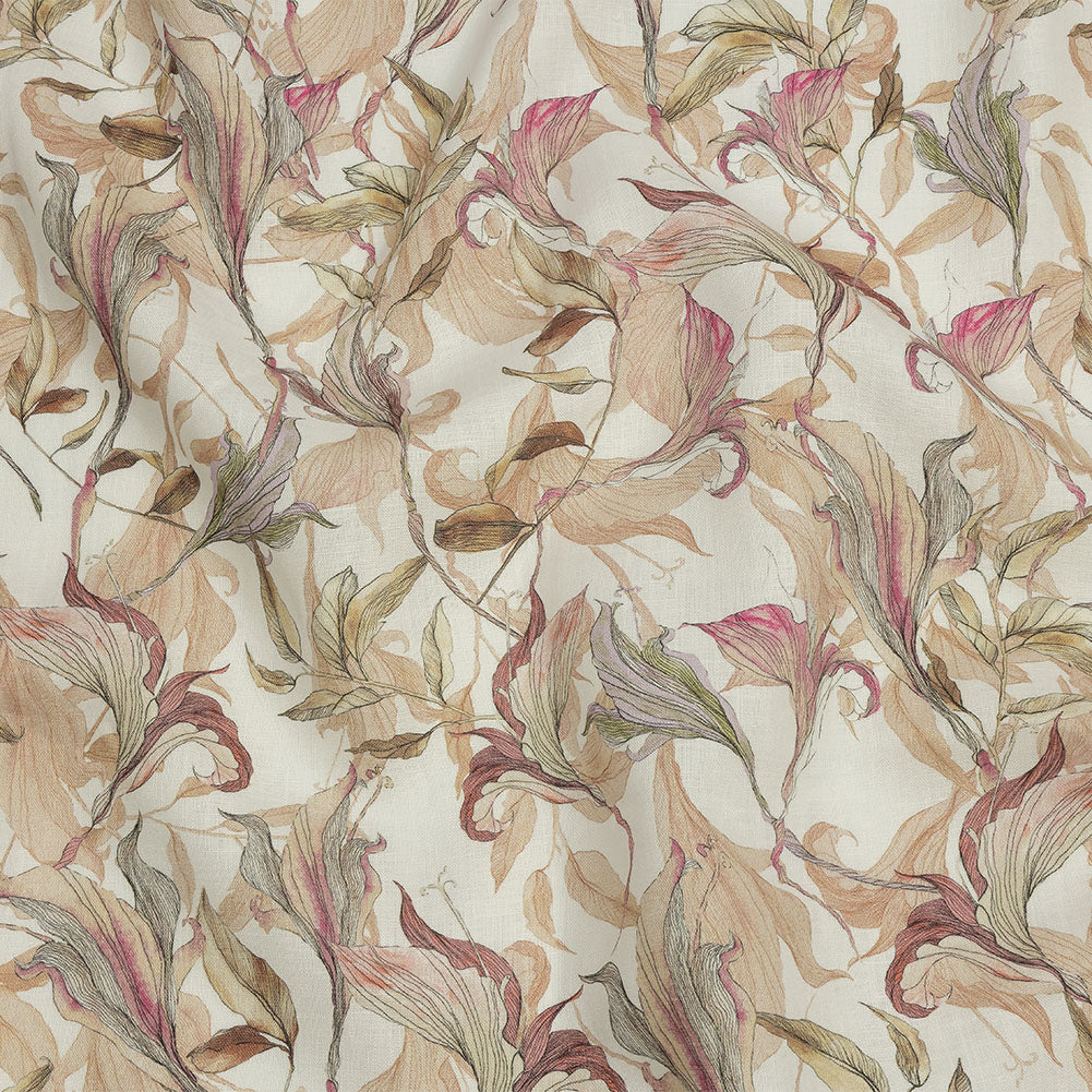 Beige and Pink Flowing Florals Medium Weight Linen Woven - Joann Fabrics