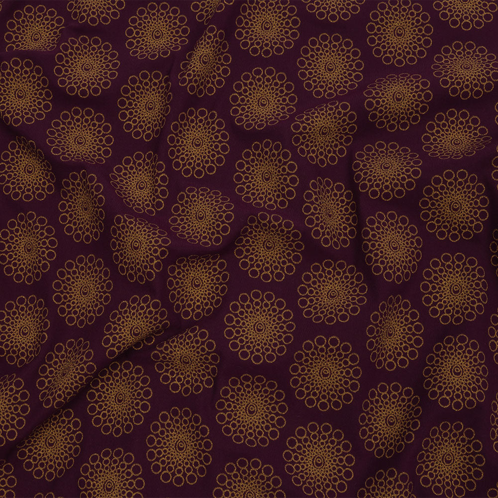Italian Grape and Metallic Dark Gold Floral Circles Stretch Nylon Jersey - Joann Fabrics