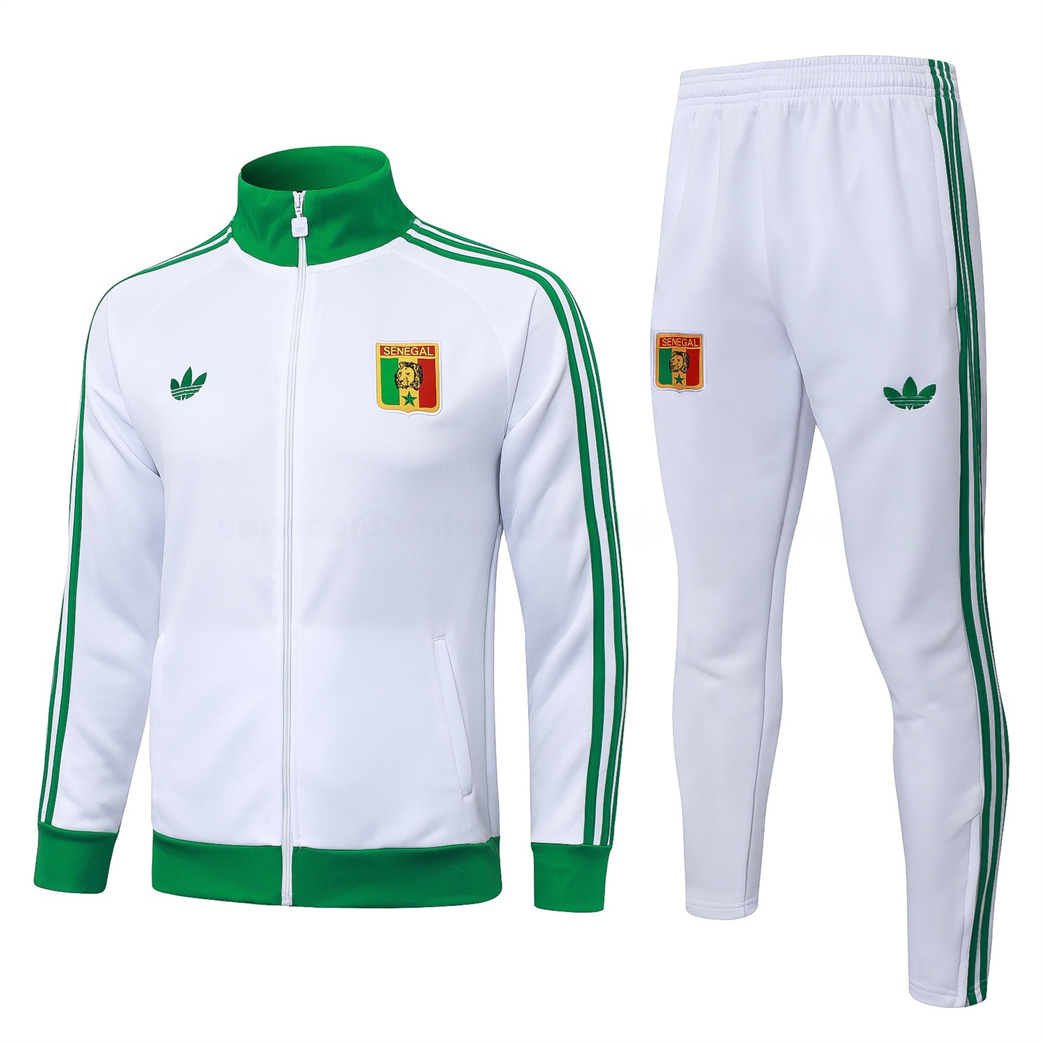 Senegal 2026 Jacket Training Tracksuit - White With Green Jackets & Pants - UnitedFutballJersey