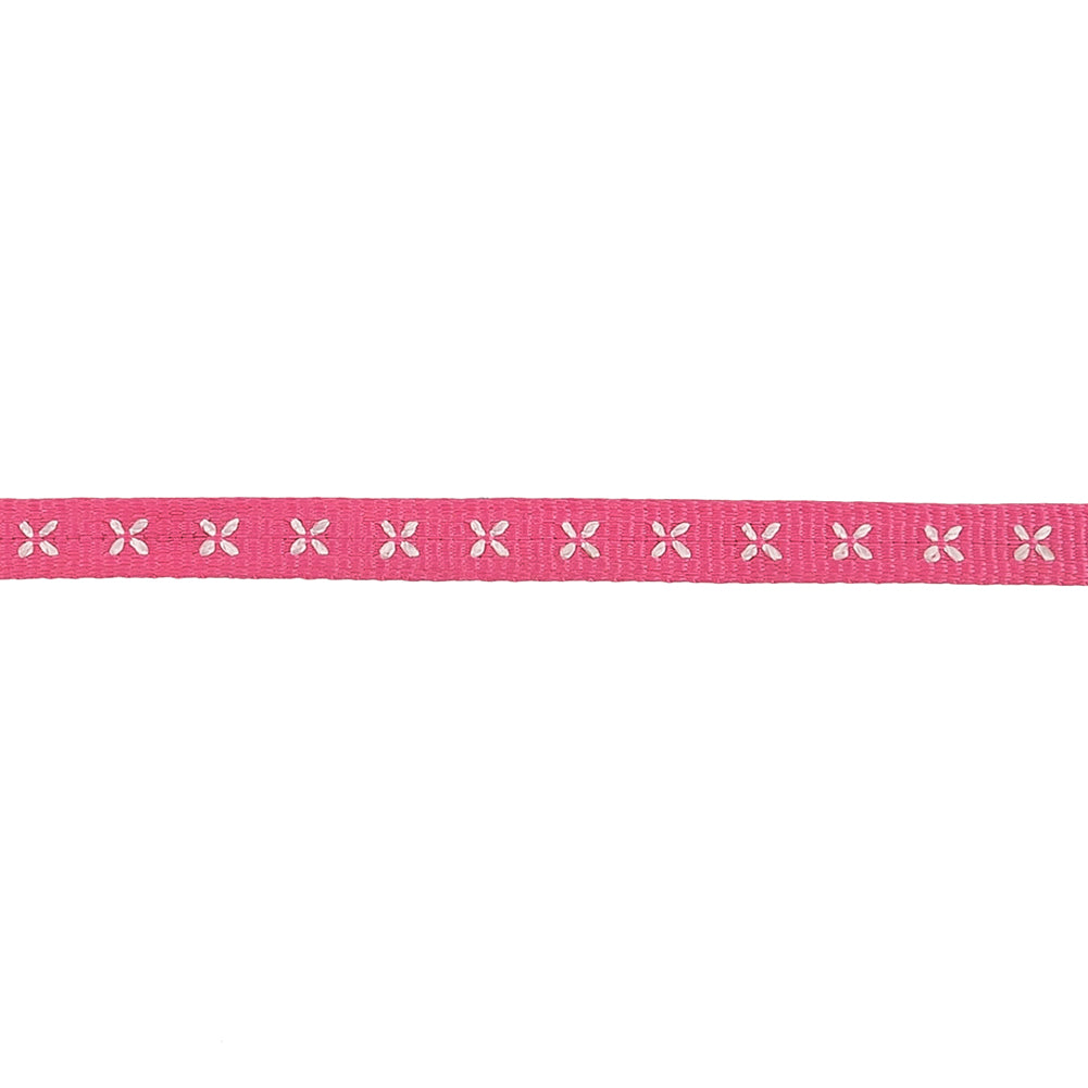 Pink Grosgrain Ribbon with Blanc de Blanc Stitched Flowers - 0.25