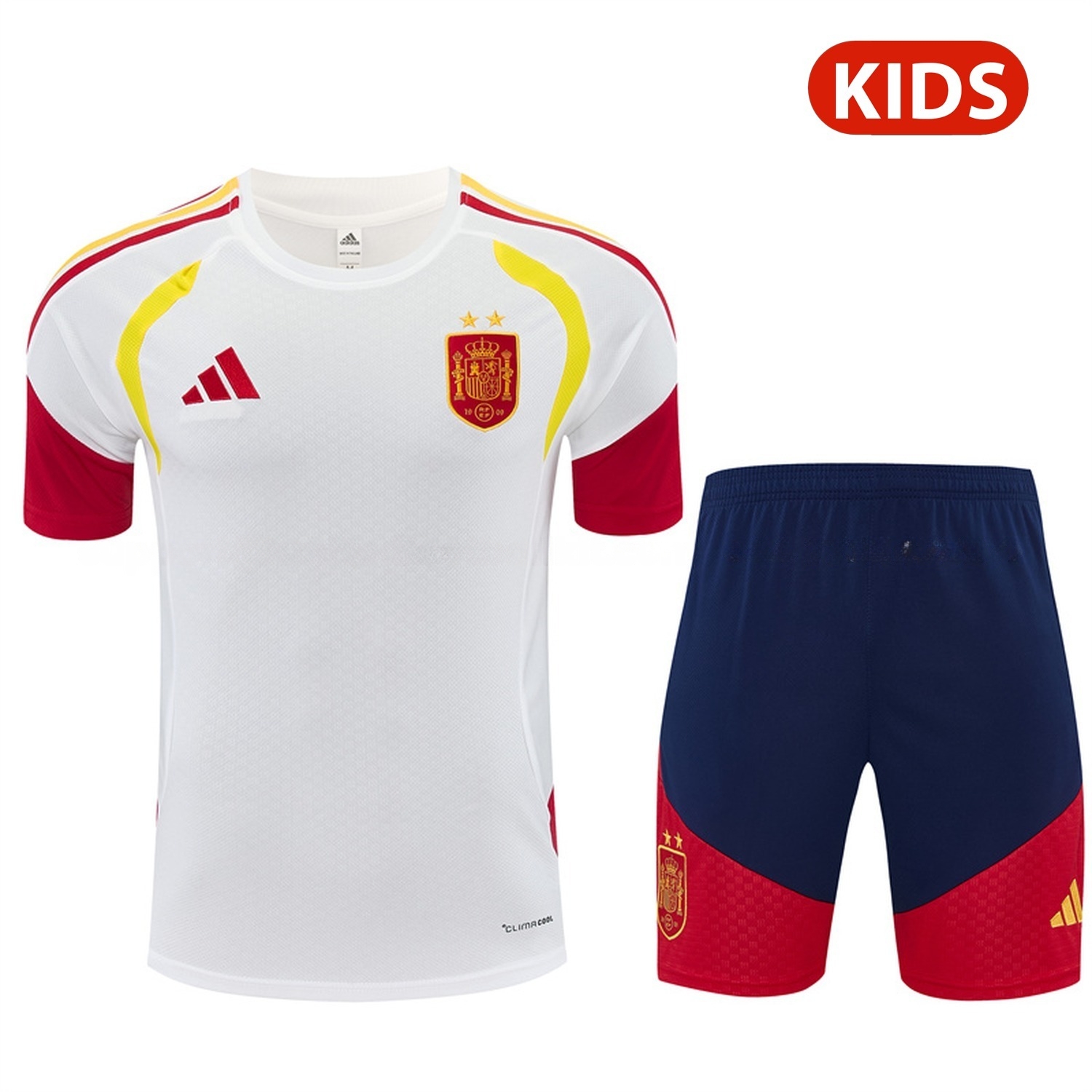 Spain 2026 Kids Short-Sleeve Training Set - White Top & Deep Blue Shorts - UnitedFutballJersey