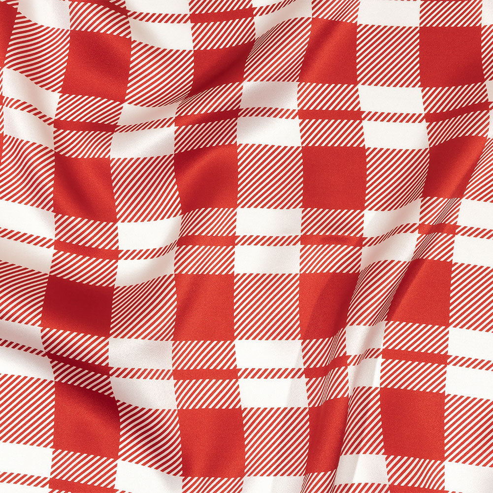 Balenciaga Italian Red and White Plaid Silk Charmeuse - Joann Fabrics