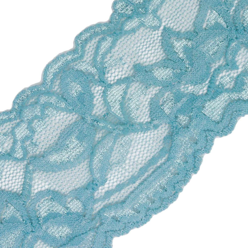 Famous NYC Designer Sky Two Tone Floral Vines Stretch Lace Trim with Scalloped Edges - 2
