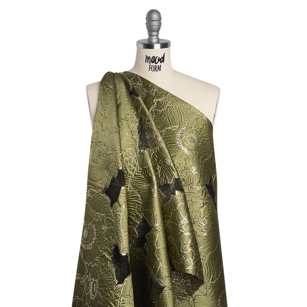 Metallic Burnout Brocade - Olive Green and Gold All-Over Outlined Flowers - Joann Fabrics