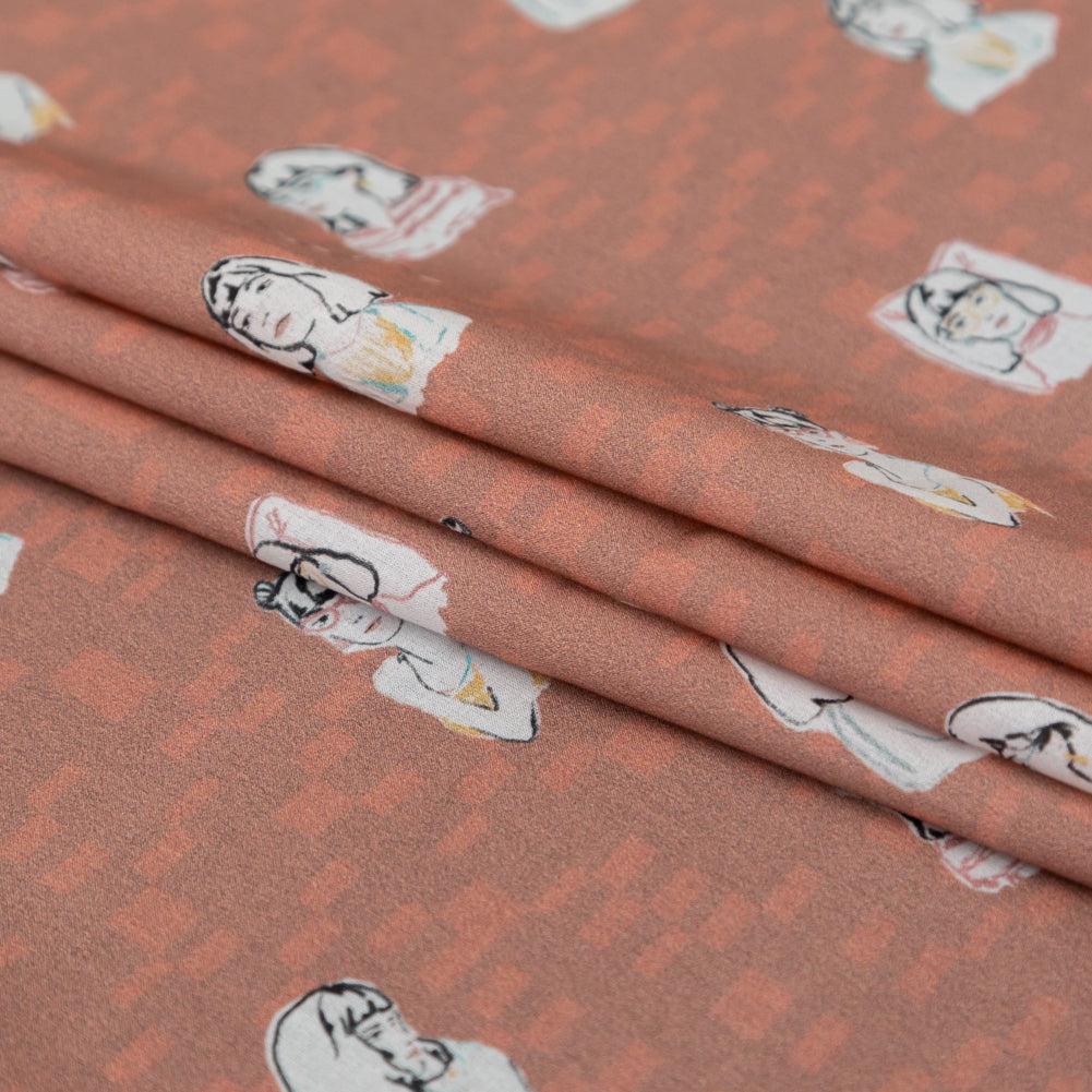 Cotton Voile - Burnt Salmon Faces - Run the World Print - Mood Exclusive Harvest Collection - Joann Fabrics