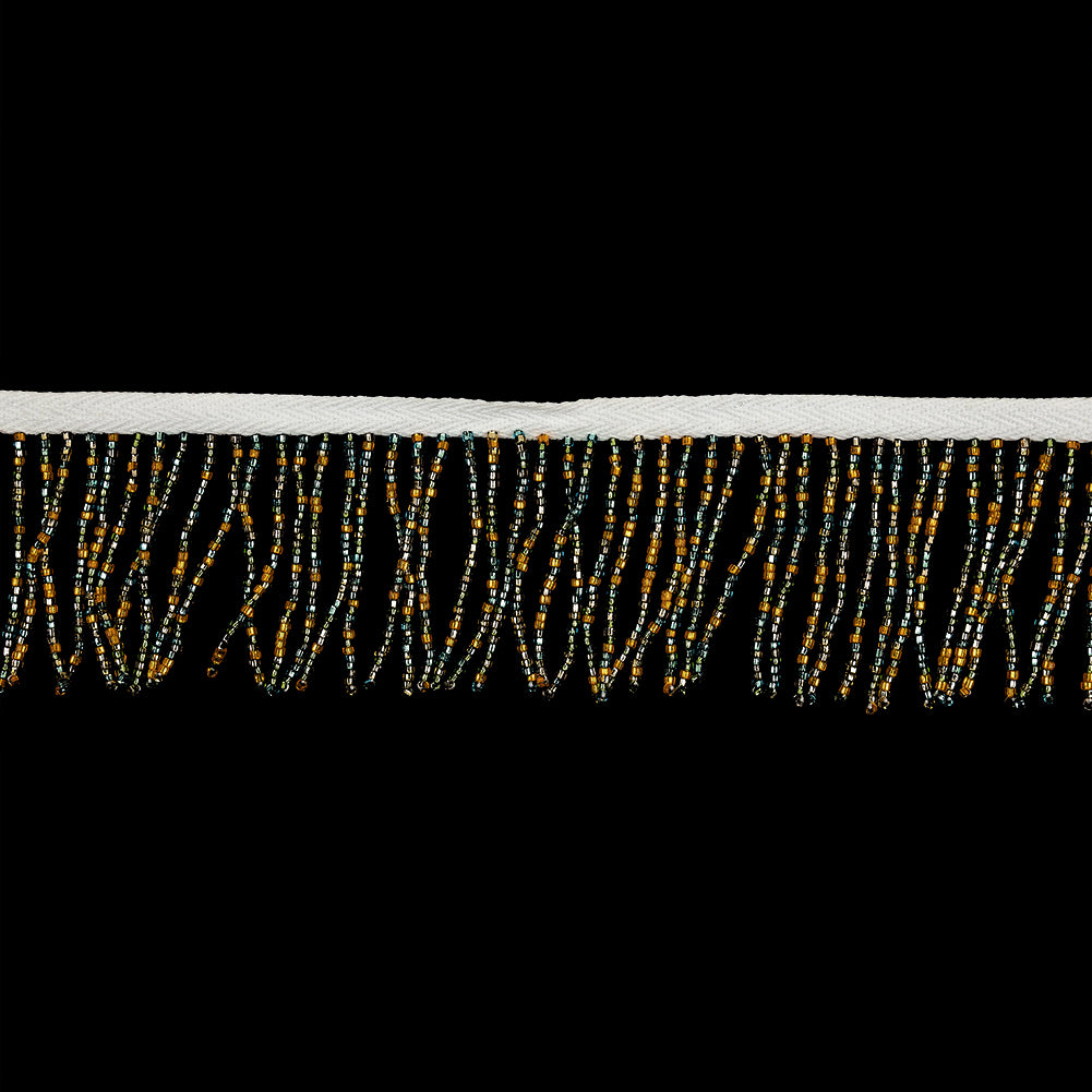 Vintage Multicolored and White Seed Beaded Chainette Fringe - 2