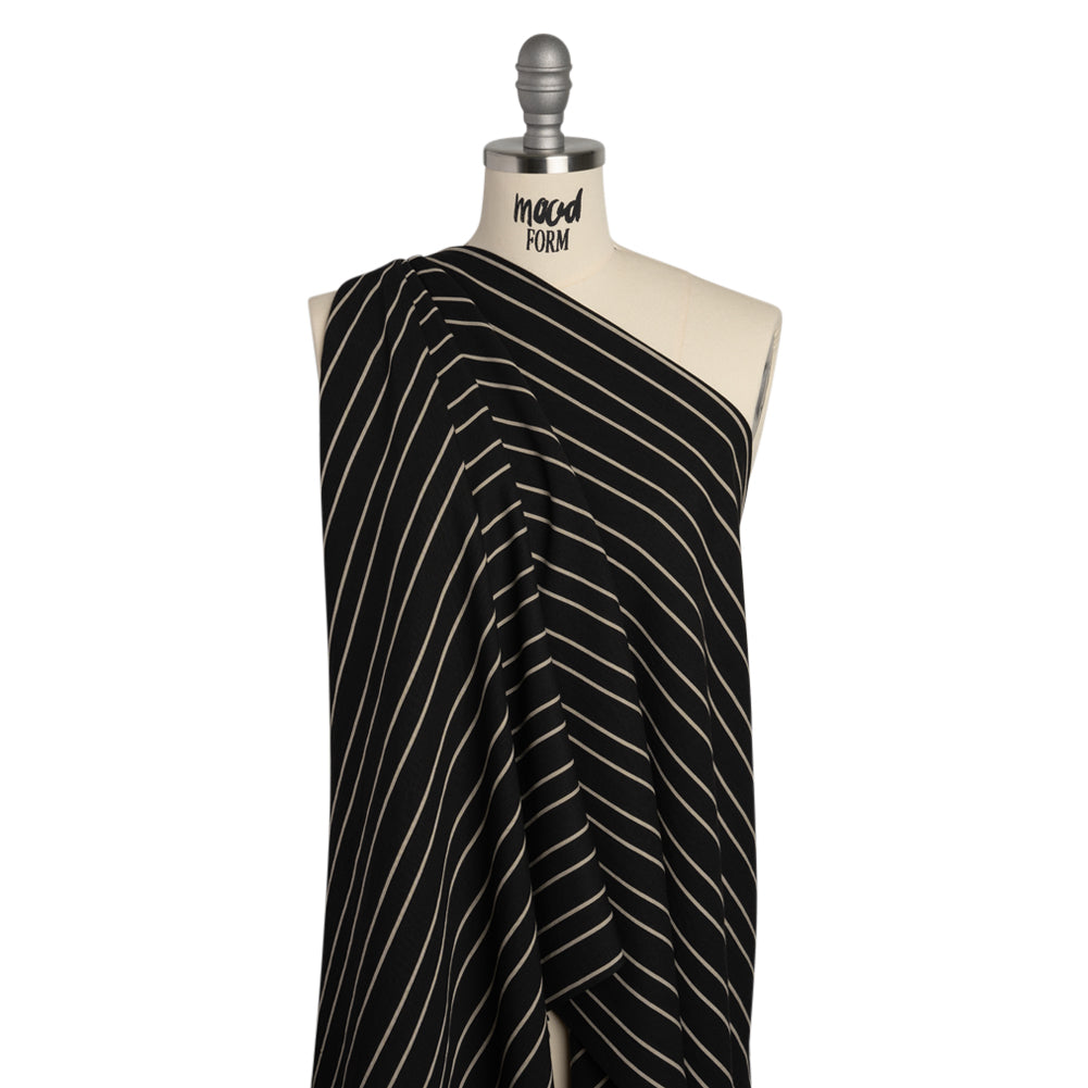 Viscose and Nylon Woven - Black and Beige Stripes - Designer Deadstock Made in Italy - Joann Fabrics