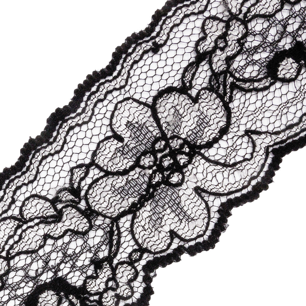 Black and White Floral Re-Embroidered Lace Trim - 1.875
