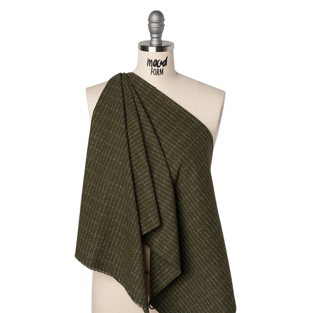 Yarn-Dyed Cotton Flannel - Olive Green and White Rectangle Checks - Deadstock - Joann Fabrics