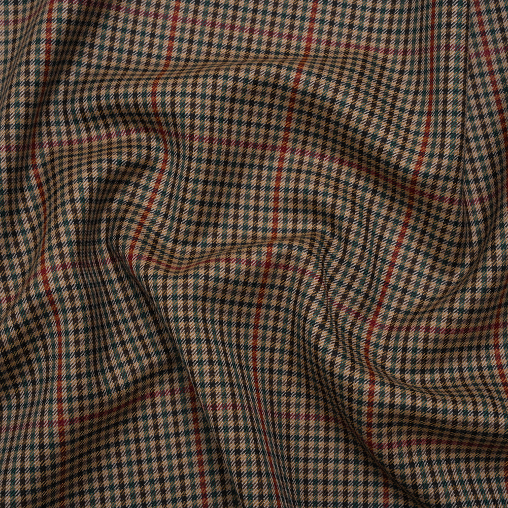 Virgin Merino Wool Twill Suiting Made in Italy - Brown, Red and Blue Checks - Joann Fabrics
