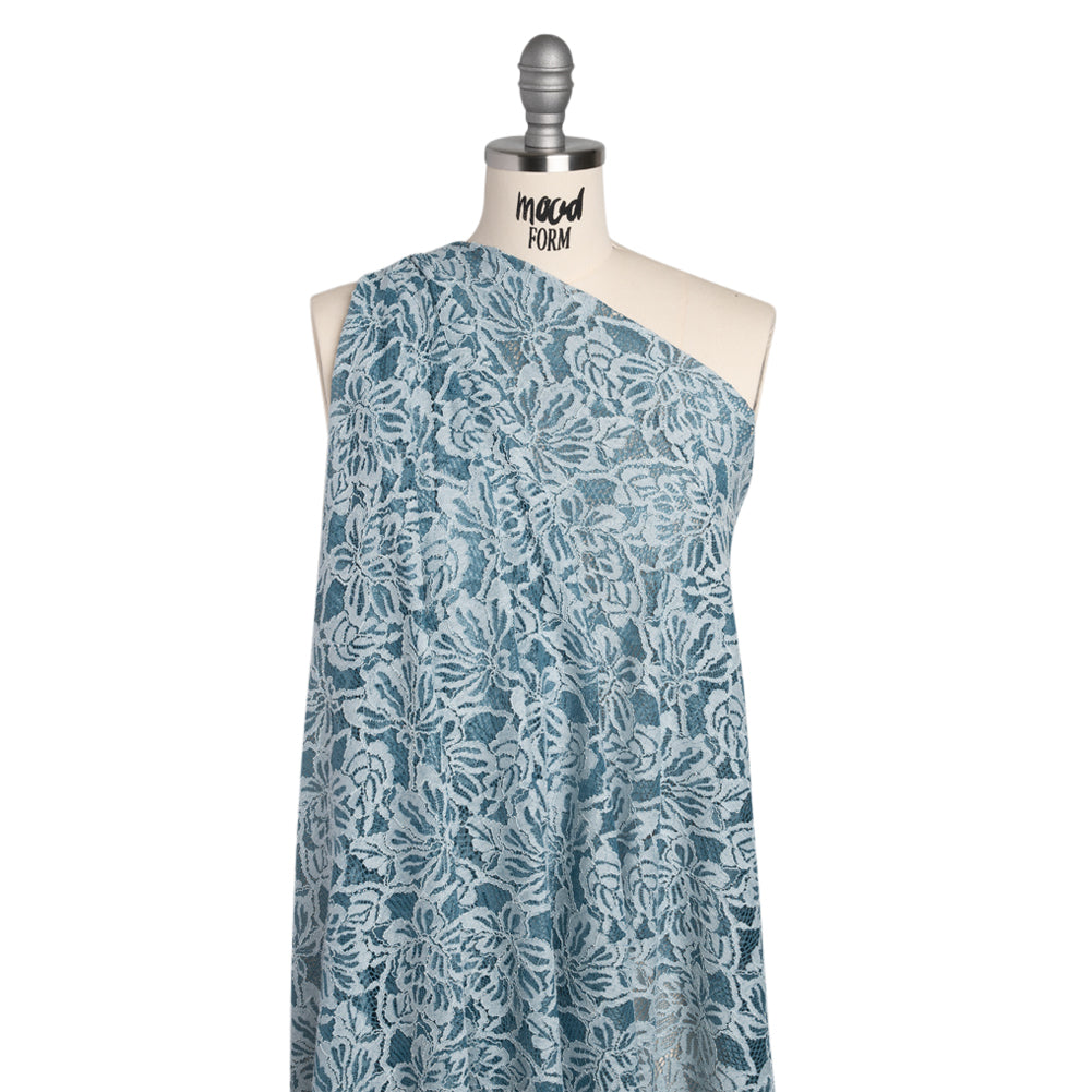 Stretch Corded Lace with Finished Edges - Storm Blue and Natural Tropical Blossoms - Ottilie Collection - Joann Fabrics