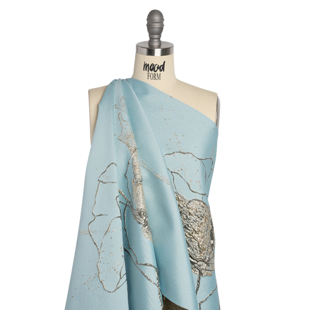 Metallic Silver, Gray and Sky Blue Fanciful Floral Luxury Brocade - Joann Fabrics