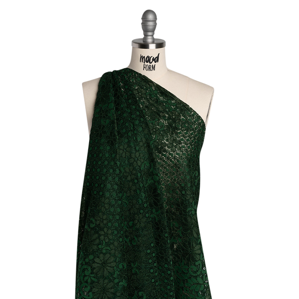 Rayon and Nylon Corded Lace with Scalloped Finished Edges - Hunter Green Flower and Dot Stripes - Joann Fabrics