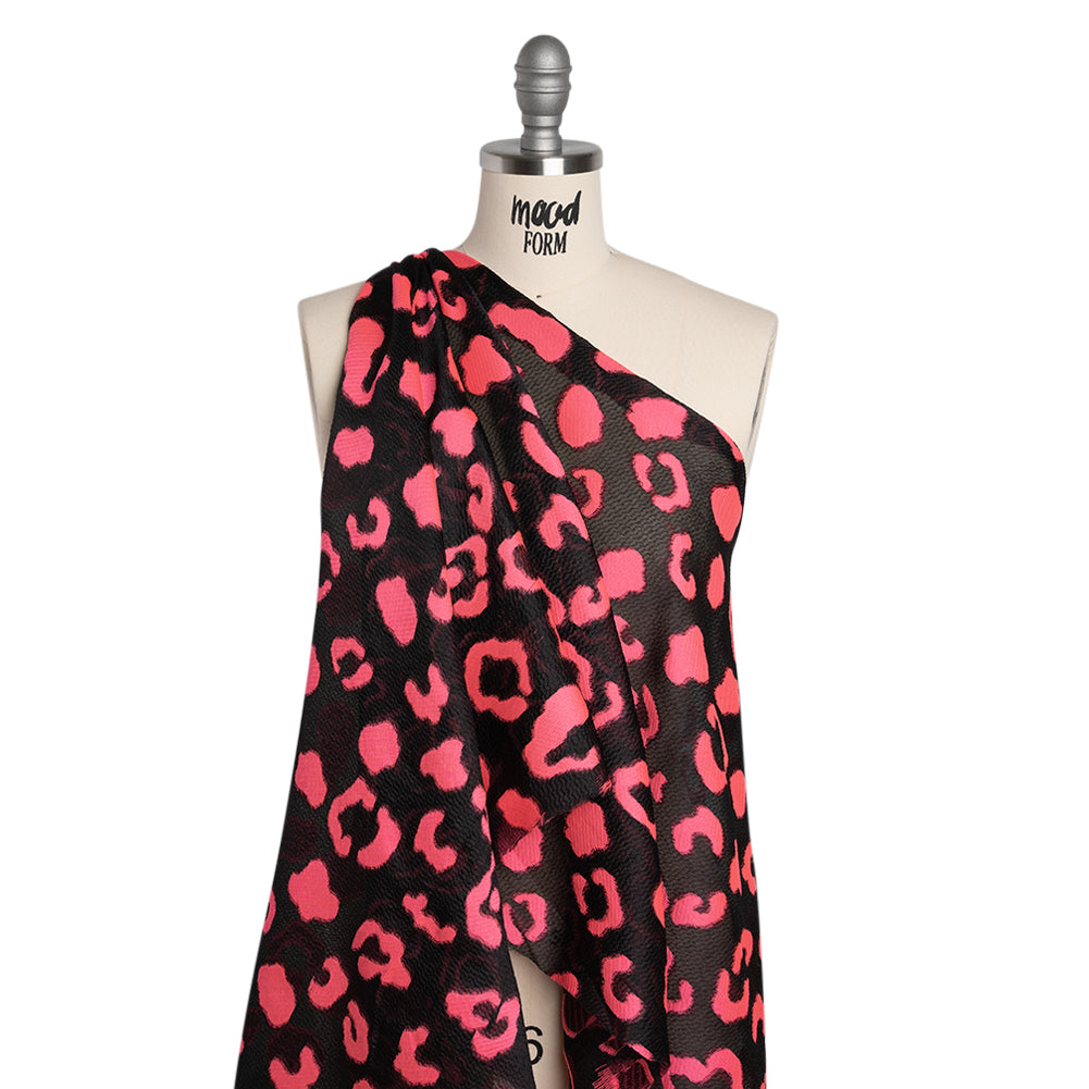 Lightweight Textured Burnout Brocade - Bright Pink and Black Animal Spots - Joann Fabrics